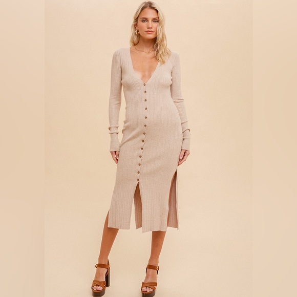 Hem & Thread Dresses & Skirts - 🆕Hem & Thread Ribbed Dress Longline Duster Cardigan Sweater Dress Khaki Color
